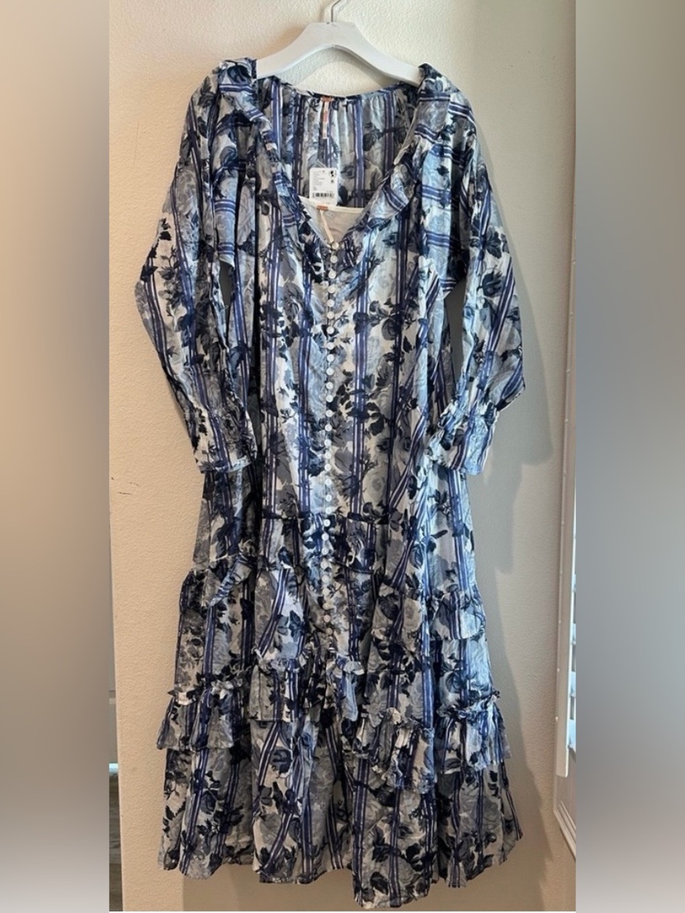 Free People Blue and White Floral Midi Dress NWT